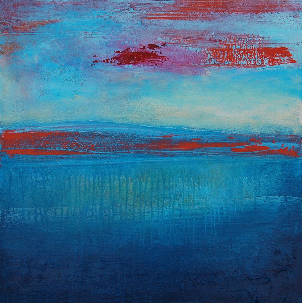 abstract painting with red and blue